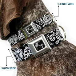 Dog Bone Seatbelt Buckle Collar - Bandana/Skulls Black/White
