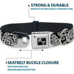 Dog Bone Seatbelt Buckle Collar - Bandana/Skulls Black/White
