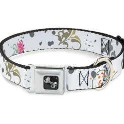 Dog Bone Seatbelt Buckle Collar - Flower Splatter White/Gray