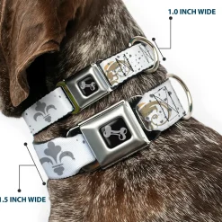 Dog Bone Seatbelt Buckle Collar - Flower Splatter White/Gray