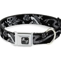 Dog Bone Seatbelt Buckle Collar - Live Hard Die Young Black/White