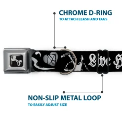 Dog Bone Seatbelt Buckle Collar - Live Hard Die Young Black/White