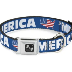 Dog Bone Seatbelt Buckle Collar - 'MERICA/USA Silhouette Blue/White/US Flag
