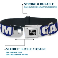 Dog Bone Seatbelt Buckle Collar - 'MERICA/USA Silhouette Blue/White/US Flag