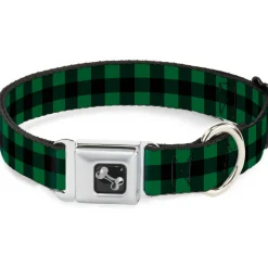 Dog Bone Seatbelt Buckle Collar - Buffalo Plaid Black/Green