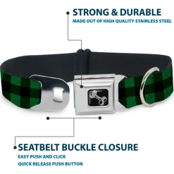 Dog Bone Seatbelt Buckle Collar - Buffalo Plaid Black/Green
