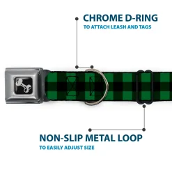 Dog Bone Seatbelt Buckle Collar - Buffalo Plaid Black/Green