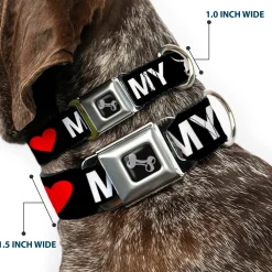Dog Bone Seatbelt Buckle Collar - I "HEART" MY "WIENER" Dog Silhouette Black/White/Red