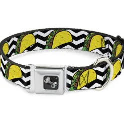 Dog Bone Seatbelt Buckle Collar - Taco/Chevron Black/White