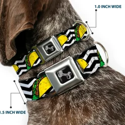 Dog Bone Seatbelt Buckle Collar - Taco/Chevron Black/White