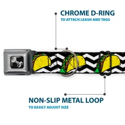 Dog Bone Seatbelt Buckle Collar - Taco/Chevron Black/White