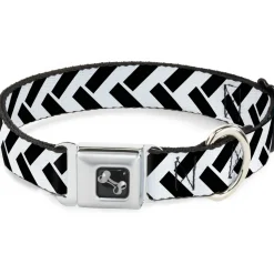 Dog Bone Seatbelt Buckle Collar - Jagged Chevron White/Black