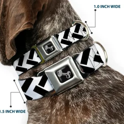 Dog Bone Seatbelt Buckle Collar - Jagged Chevron White/Black