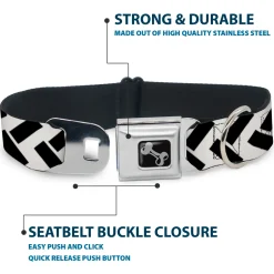 Dog Bone Seatbelt Buckle Collar - Jagged Chevron White/Black