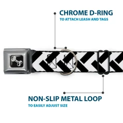 Dog Bone Seatbelt Buckle Collar - Jagged Chevron White/Black