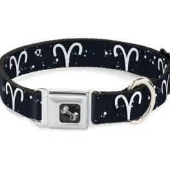 Dog Bone Seatbelt Buckle Collar - Zodiac Aries Symbol/Constellations Black/White
