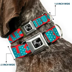 Dog Bone Seatbelt Buckle Collar - BUCKLE-DOWN Shapes Red/Dot Turquoise/White