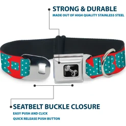 Dog Bone Seatbelt Buckle Collar - BUCKLE-DOWN Shapes Red/Dot Turquoise/White