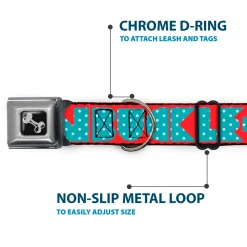 Dog Bone Seatbelt Buckle Collar - BUCKLE-DOWN Shapes Red/Dot Turquoise/White