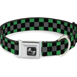 Dog Bone Seatbelt Buckle Collar - Checker Black/Gray/2 Green