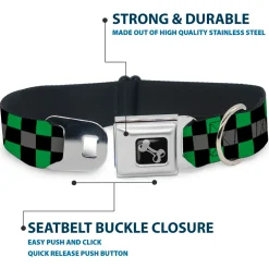 Dog Bone Seatbelt Buckle Collar - Checker Black/Gray/2 Green