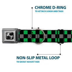Dog Bone Seatbelt Buckle Collar - Checker Black/Gray/2 Green