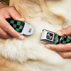 Dog Bone Seatbelt Buckle Collar - Checker Black/Gray/2 Green