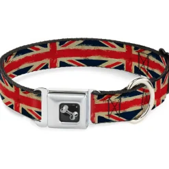 Dog Bone Seatbelt Buckle Collar - United Kingdom Flags Distressed Painting