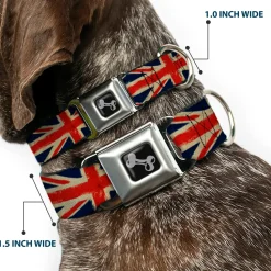 Dog Bone Seatbelt Buckle Collar - United Kingdom Flags Distressed Painting
