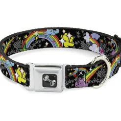 Dog Bone Seatbelt Buckle Collar - Rainbow Cloud Stars Black