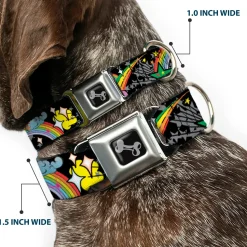 Dog Bone Seatbelt Buckle Collar - Rainbow Cloud Stars Black