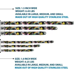 Dog Bone Seatbelt Buckle Collar - Rainbow Cloud Stars Black