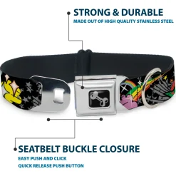 Dog Bone Seatbelt Buckle Collar - Rainbow Cloud Stars Black