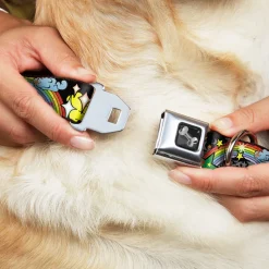 Dog Bone Seatbelt Buckle Collar - Rainbow Cloud Stars Black