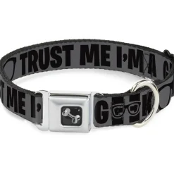 Dog Bone Seatbelt Buckle Collar - I'M A GEEK/Glasses Gray/Black