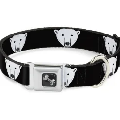 Dog Bone Seatbelt Buckle Collar - Polar Bear Repeat Black