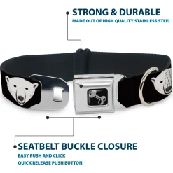 Dog Bone Seatbelt Buckle Collar - Polar Bear Repeat Black