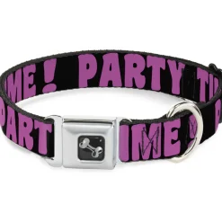 Dog Bone Seatbelt Buckle Collar - PARTY TIME! Black/Fuchsia