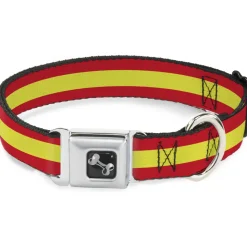Dog Bone Seatbelt Buckle Collar - Stripes Red/Yellow/Red