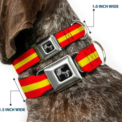 Dog Bone Seatbelt Buckle Collar - Stripes Red/Yellow/Red