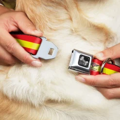 Dog Bone Seatbelt Buckle Collar - Stripes Red/Yellow/Red