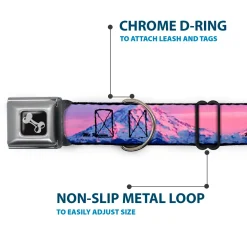 Dog Bone Seatbelt Buckle Collar - Washington MT. RAINIER Sunset Landscape