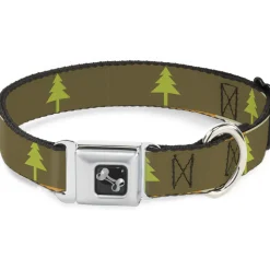 Dog Bone Seatbelt Buckle Collar - Pine Trees Blocks Olive/Orange/Tan
