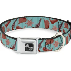 Dog Bone Seatbelt Buckle Collar - Sheriff's Gear/Vertical Stripe Turquoise/Browns