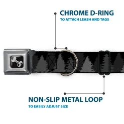 Dog Bone Seatbelt Buckle Collar - Pine Tree Silhouettes Black/Grays