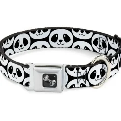 Dog Bone Seatbelt Buckle Collar - Smiling Panda Repeat Black/White