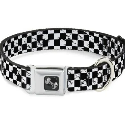 Dog Bone Seatbelt Buckle Collar - Checker Weathered Black/White