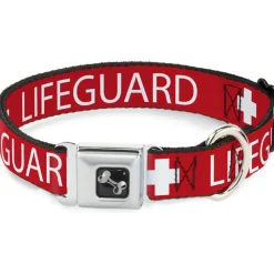 Dog Bone Seatbelt Buckle Collar - LIFEGUARD/Logo Red/White