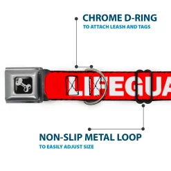 Dog Bone Seatbelt Buckle Collar - LIFEGUARD/Logo Red/White