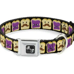 Dog Bone Seatbelt Buckle Collar - Peanut Butter w/Mustache & Jelly